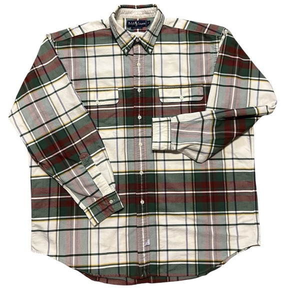 Polo Ralph Lauren Other - Vintage‎ Polo Ralph Lauren Shirt Mens XL Plaid Double Chest Pockets 100% Cotton